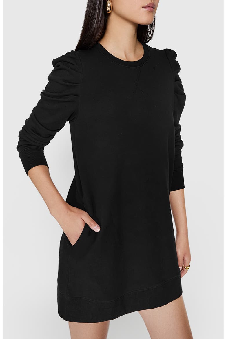 Janine Faded Puff Sleeve Cotton Sweatshirt Minidress, Alternate, color, TRUE BLACK