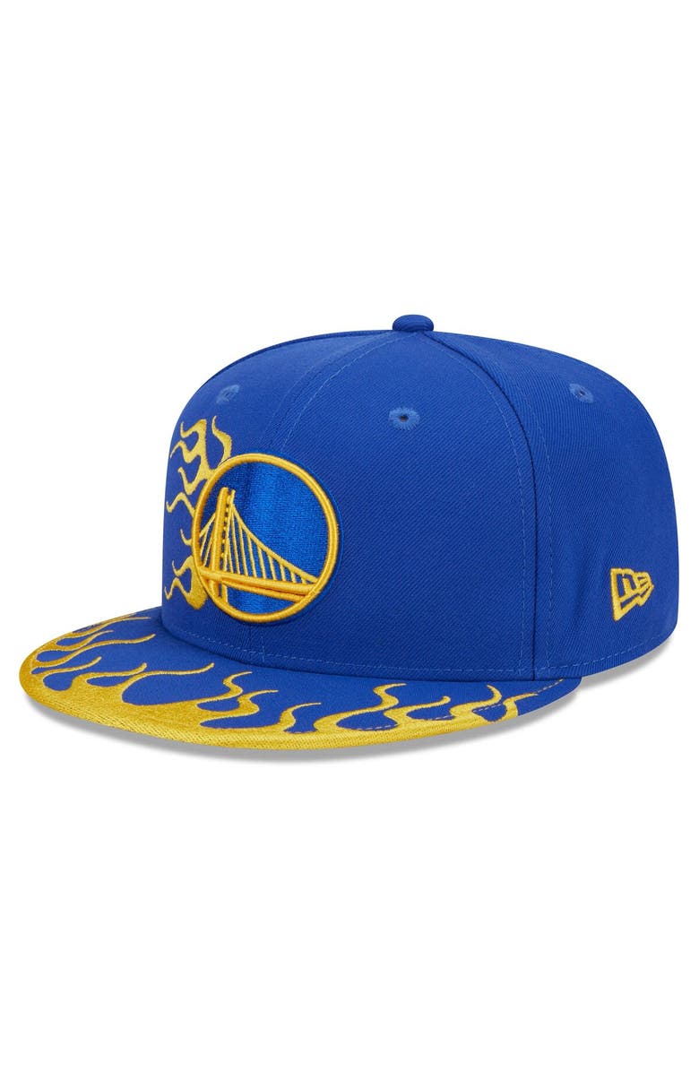 New Era Men's New Era Royal Golden State Warriors  Rally Drive Flames 9FIFTY Snapback Hat, Main, color, 