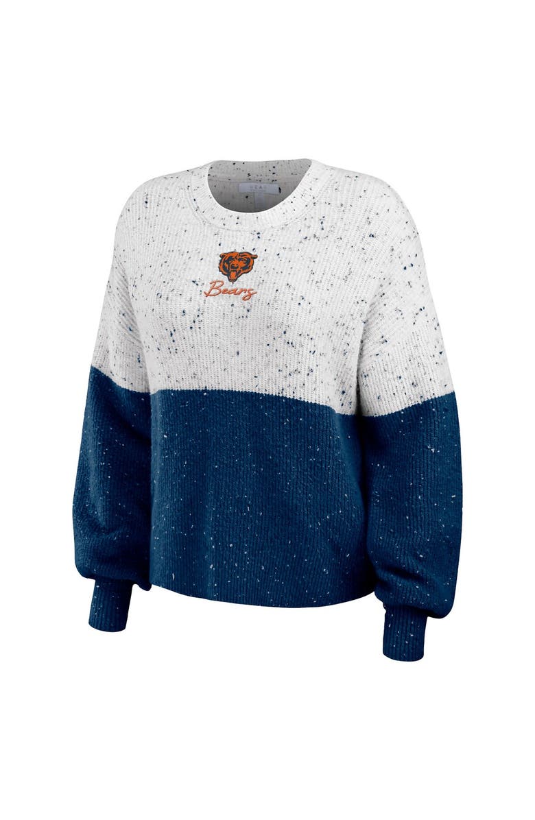WEAR by Erin Andrews Women's WEAR by Erin Andrews  White/Navy Chicago Bears Lighweight Modest Crop Color-Block Pullover Sweater, Alternate, color, 