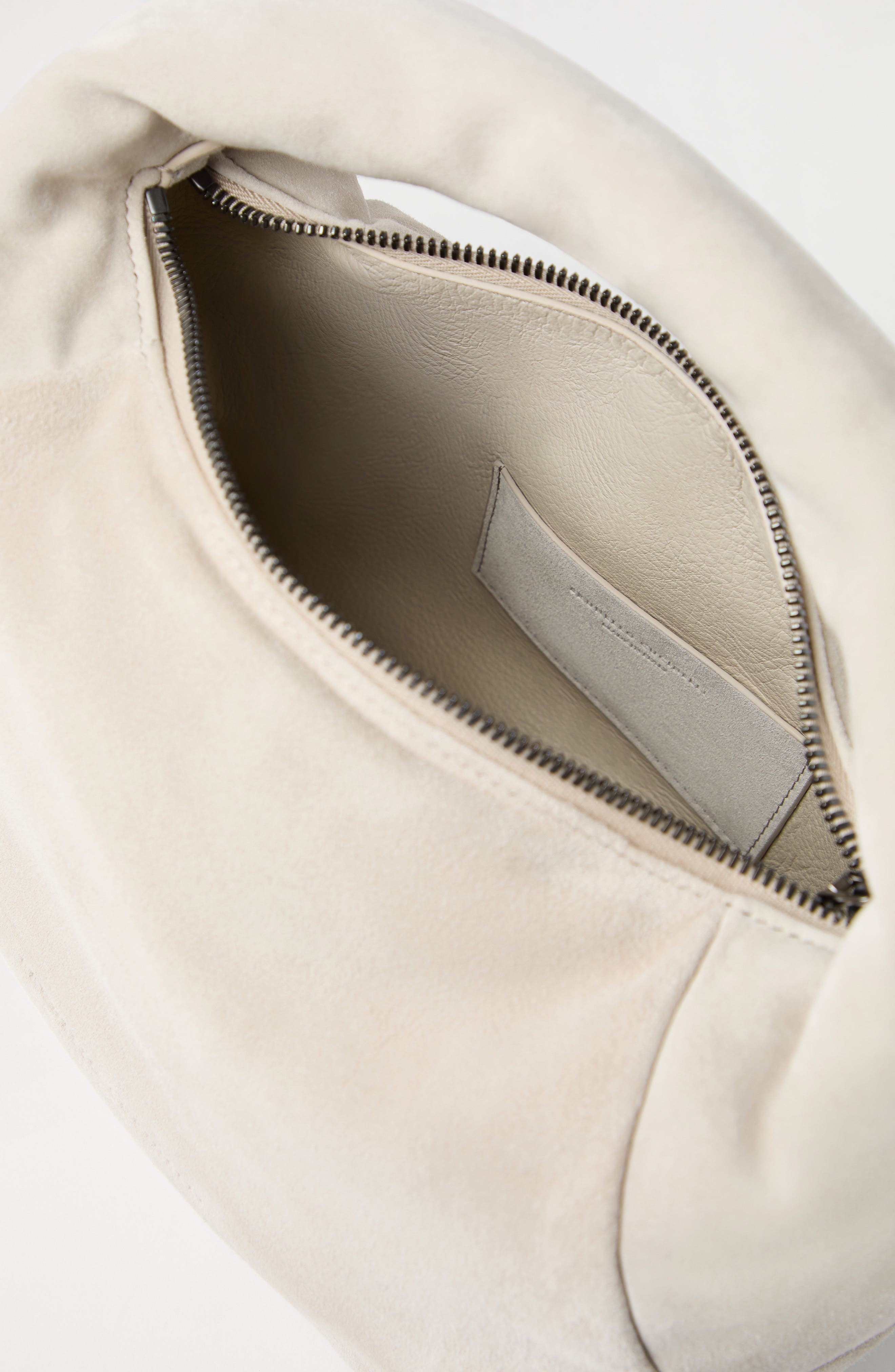 Brunello Cucinelli Small suede BC Duo Hobo bag, Alternate, color, Ecru