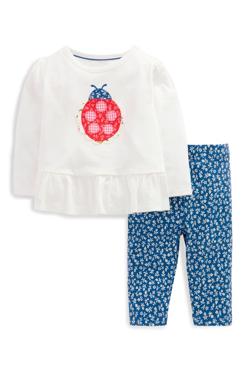 Kids' Appliqué Shirt & Leggings Set, Main, color, IVORY/ BLUE LADYBIRD