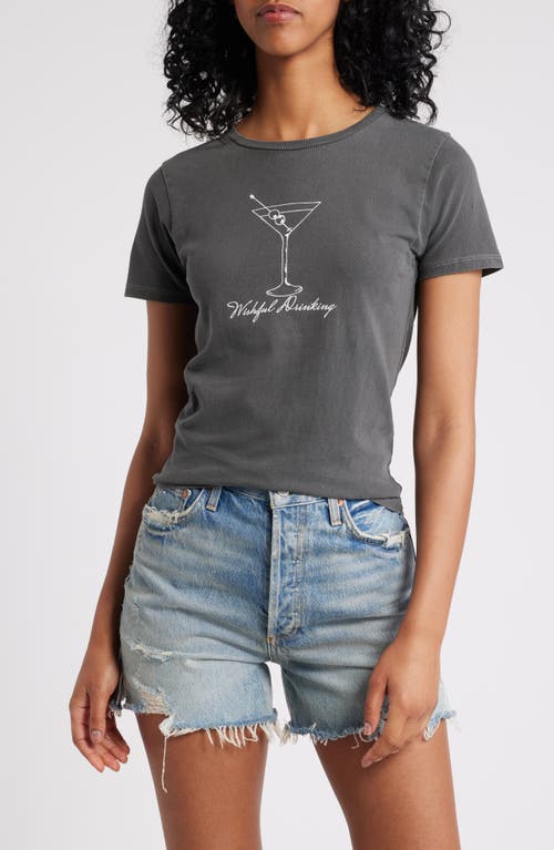 GOLDEN HOUR Wishful Drinking Martini Cotton Graphic T-Shirt in Washed Pirate Black 