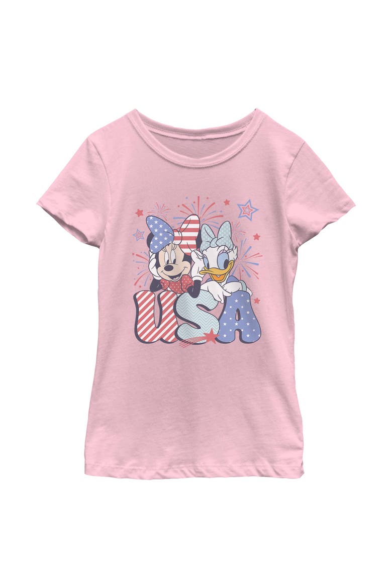 Girl's Mickey & Friends Minnie and Daisy American Duo  Graphic T-Shirt, Main, color, Light Pink