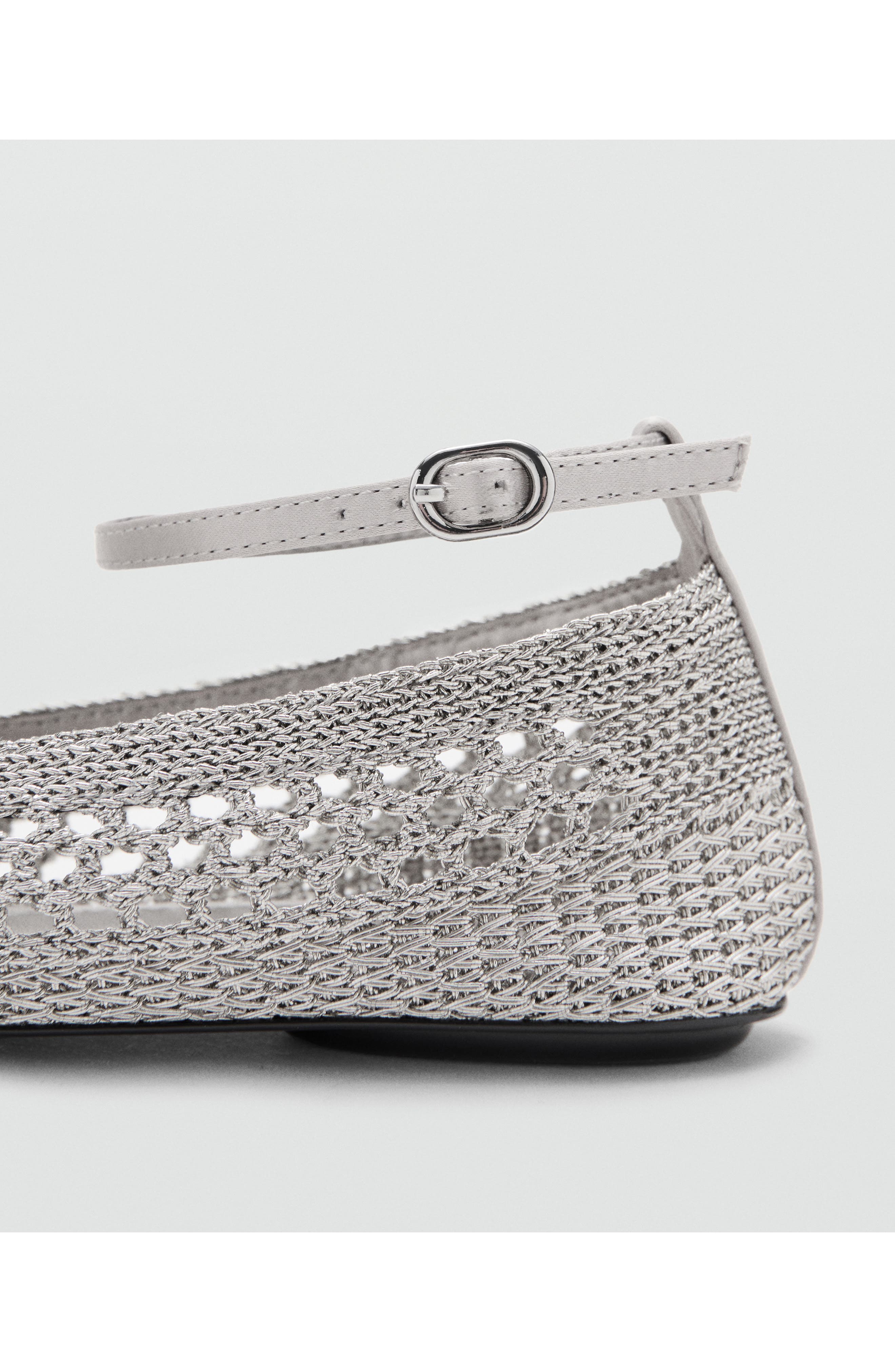 Crochet Ankle Strap Ballet Flat, Alternate, color, SILVER