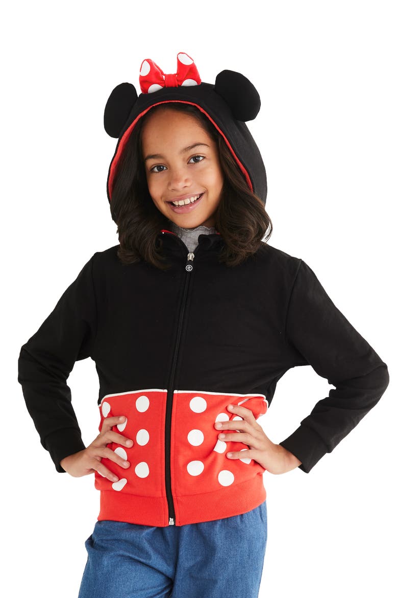 Disney Minnie Mouse 2-in-1 Stuffed Animal Hoodie, Alternate, color, BLACK / RED MIX