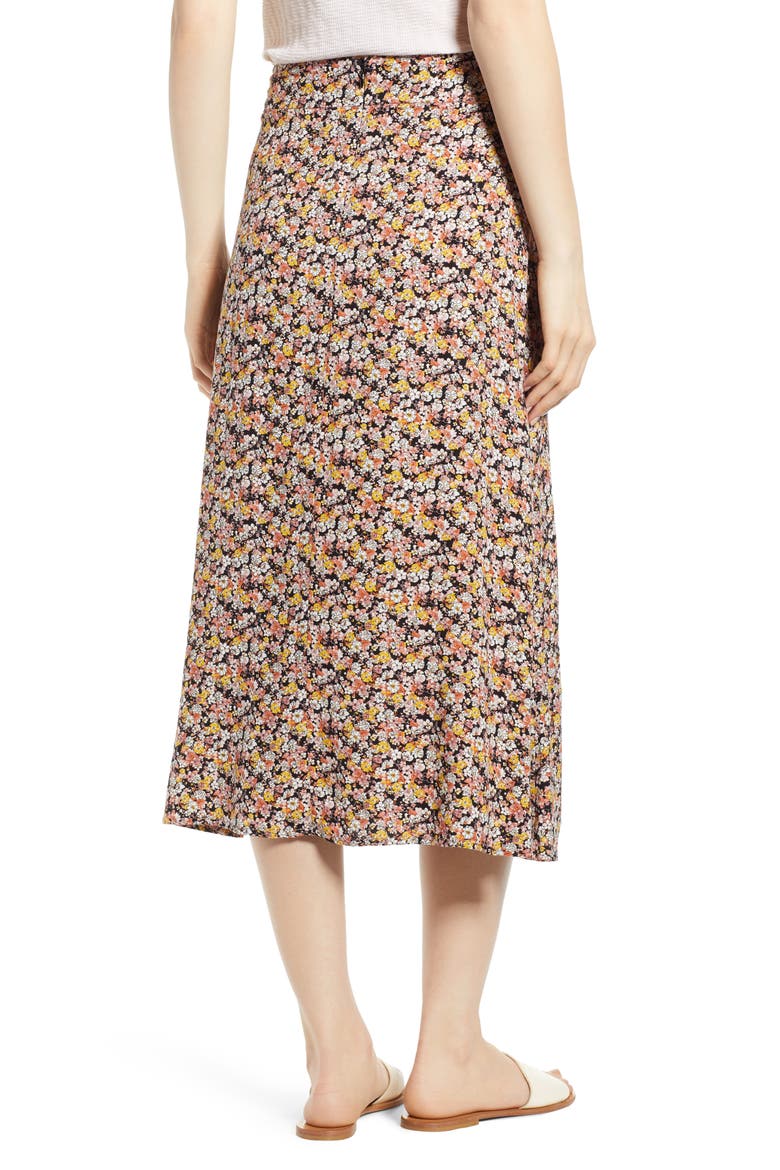 Tie Waist Floral Print Midi Skirt, Alternate, color, BLACK DITSY FLORAL