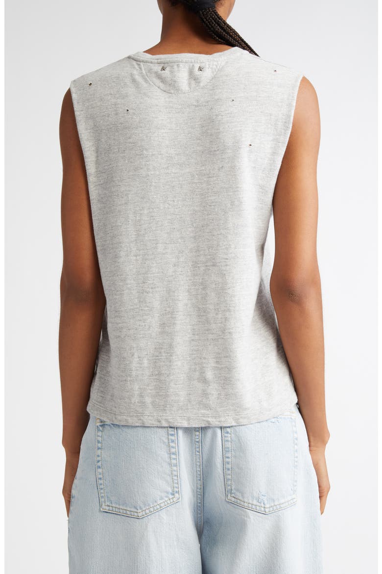 Slim Fit Distressed Graphic Tank, Alternate, color, GREY MELANGE/ YELLOW