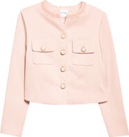 ST. JOHN Braided Trim Stretch Twill Crop Jacket
