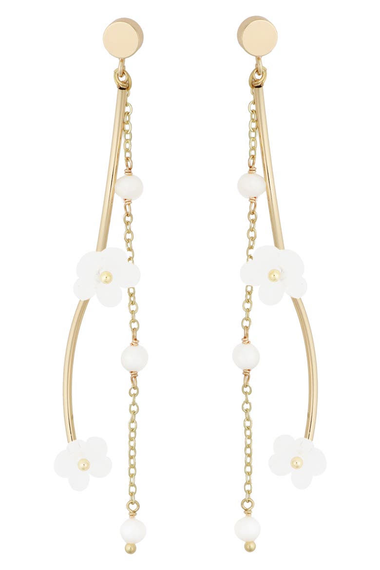 Flower Linear Drop Earrings, Main, color, WHITE