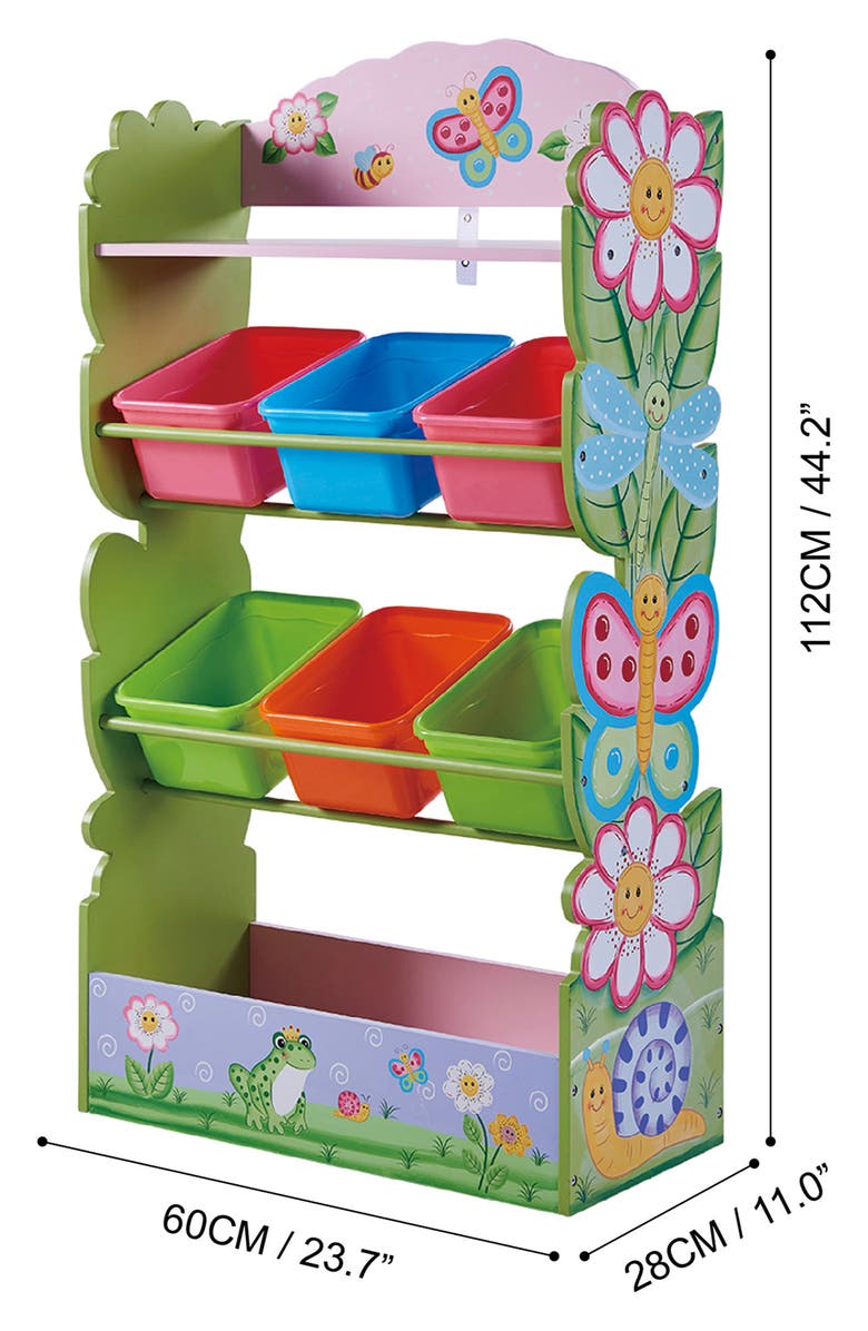Teamson Kids Fantasy Fields Magic Garden Wood Toy Organizer & 6-Piece Storage Bin Set, Alternate, color,