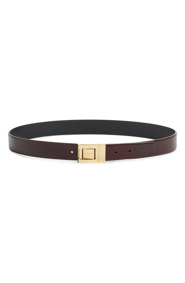 Saint Laurent LA 76 Calfskin Leather Belt, Main, color, Hot Wine