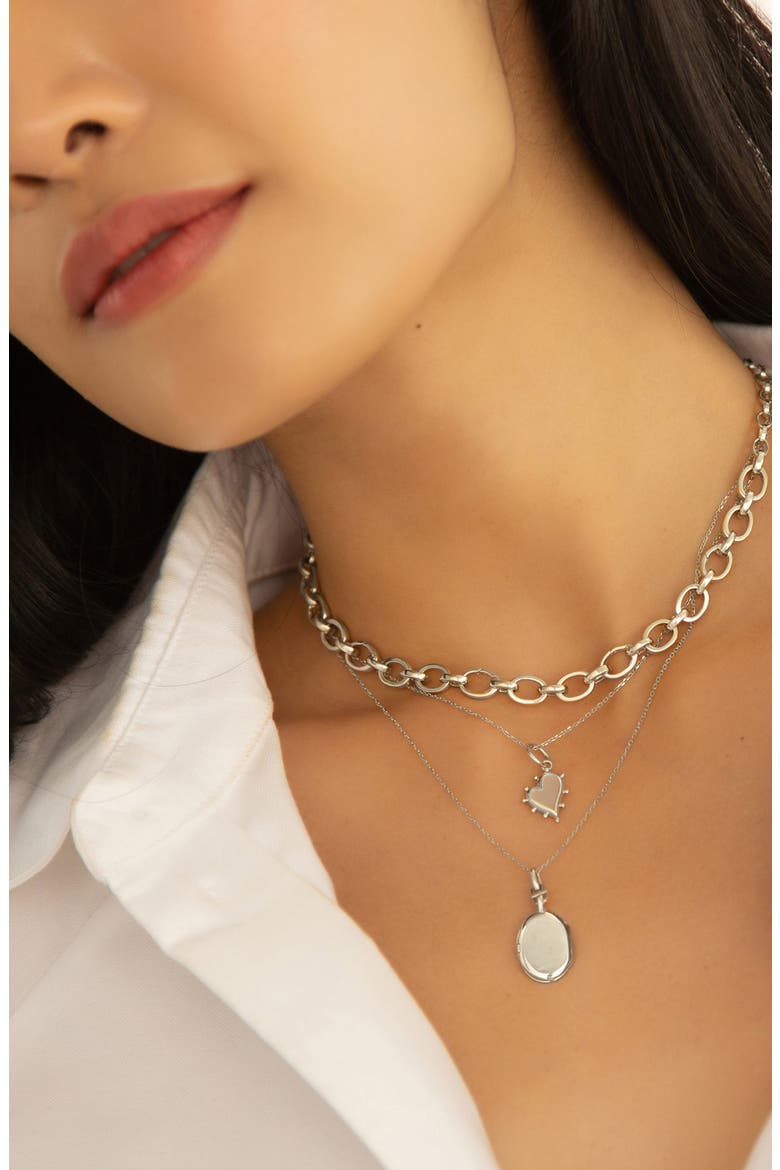 Eve Slim Oval Locket Necklace, Alternate, color, SILVER