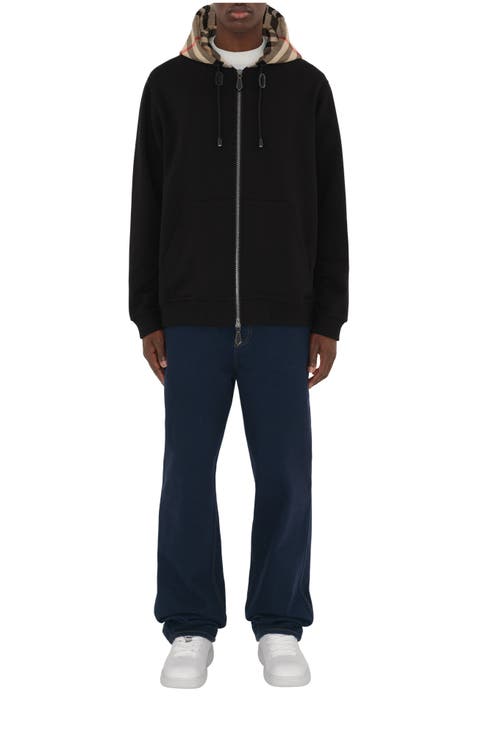 パーカー・フーディ BURBERRY ZIP-UP HOODIE Check Hood Cotton Blend Zip Hoodie in Black/birch brown