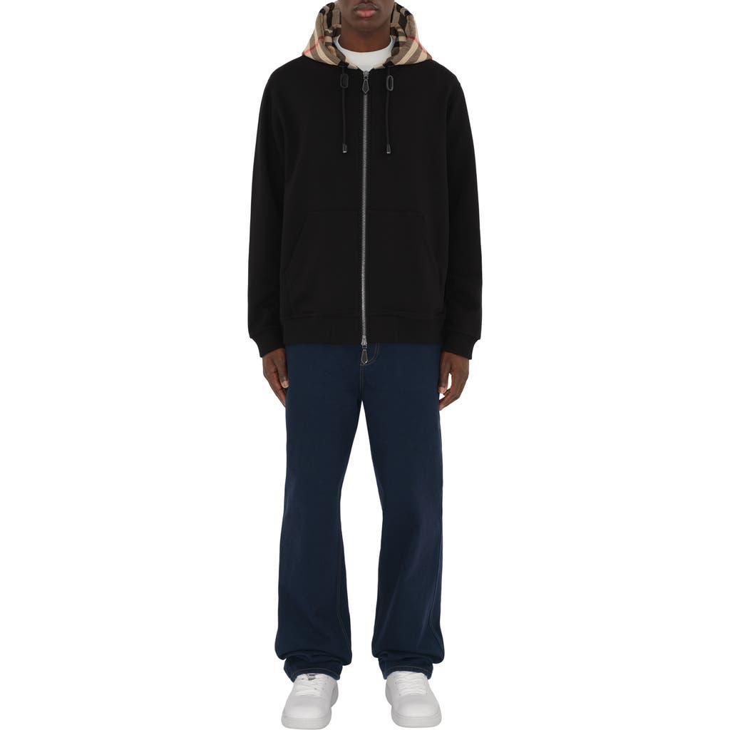 Burberry Soft Cotton Hooded Sweater With Check-pattern Finish In Black