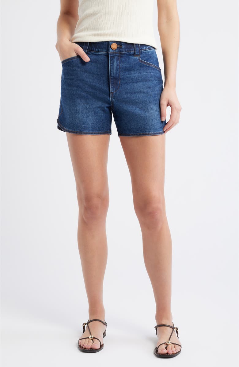 Wit & Wisdom Skyrise Dolphin Hem Denim Shorts, Main, color, Indigo