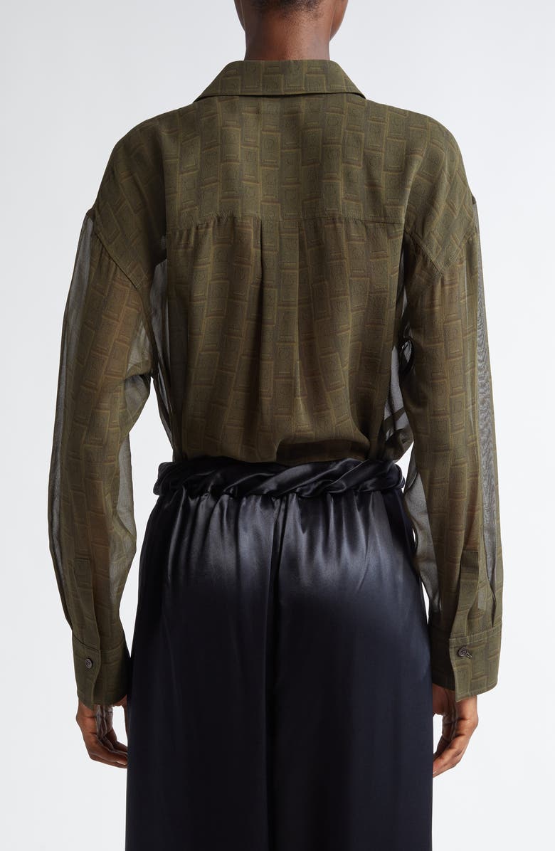 FERRAGAMO Monogram Print Silk Button-Up Shirt, Alternate, color, 