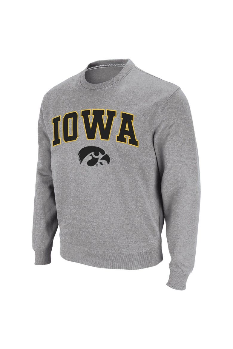 Men's Colosseum Heather Gray Iowa Hawkeyes Arch & Logo Crew Neck Sweatshirt, Alternate, color, Heather Gray