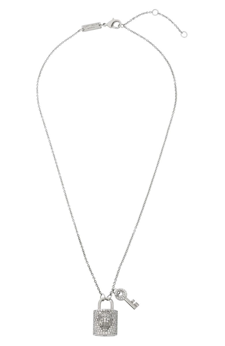 Kurt Geiger London Pavé Crystal Lock & Key Pendant Necklace, Main, color, 
