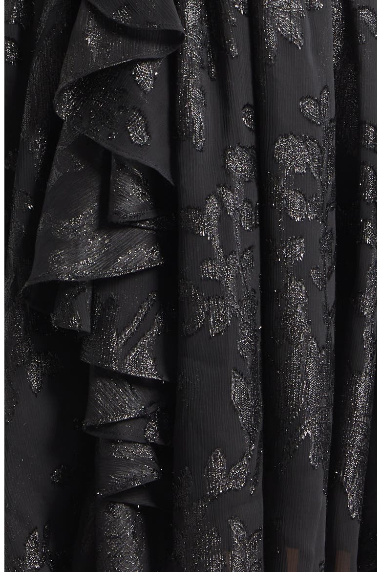 Olivia Metallic Jacquard Ruffle Minidress, Alternate, color, BLACK JACQUARD