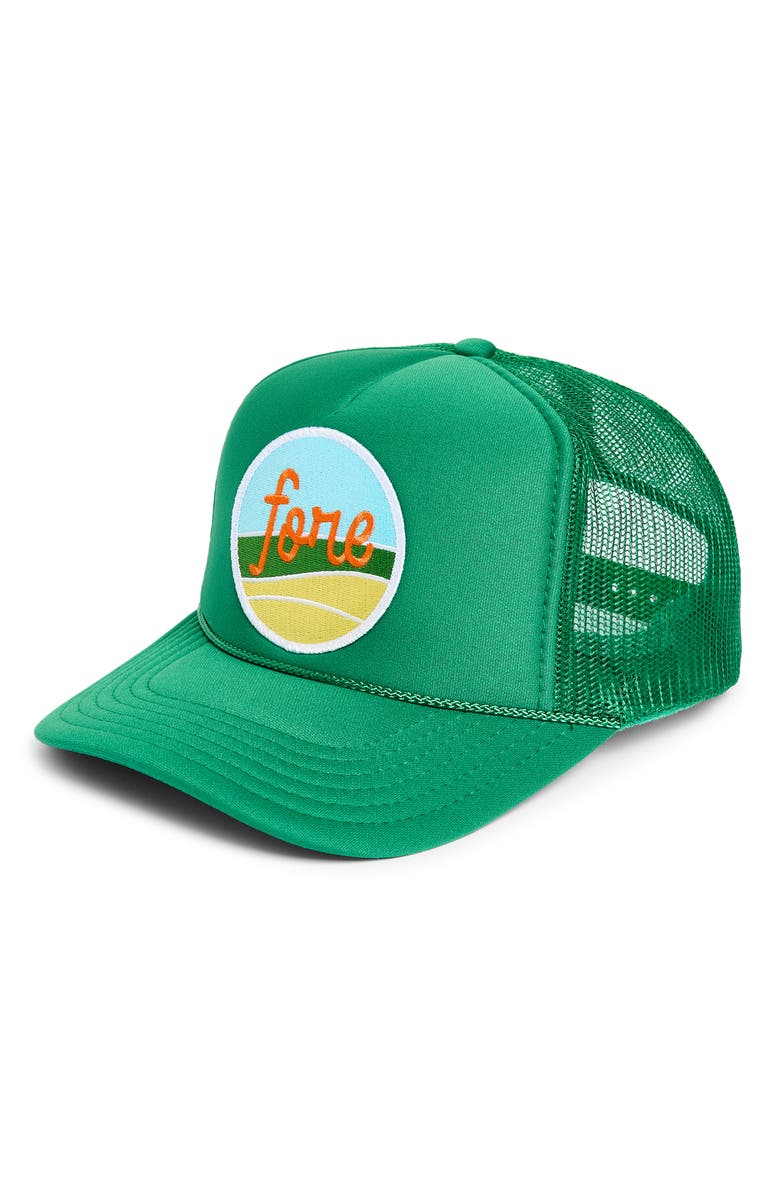 Friday Feelin’ Fore Trucker Hat, Main, color, Green