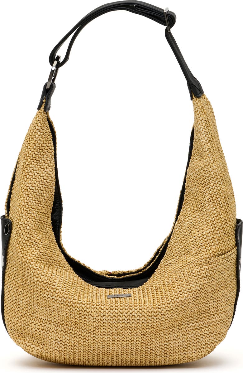 HAMMITT Tom Zip Medium Hobo Bag, Main, color, Noir Smooth Raffia/ Gunmetal