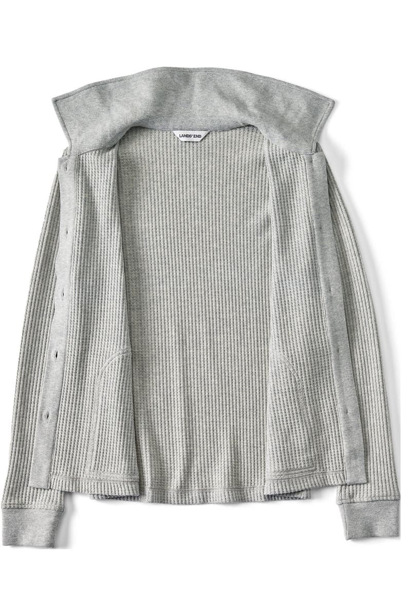 Lands
 End Plus Size Long Sleeve Waffle Collared Shacket, Alternate, color, Gray Heather