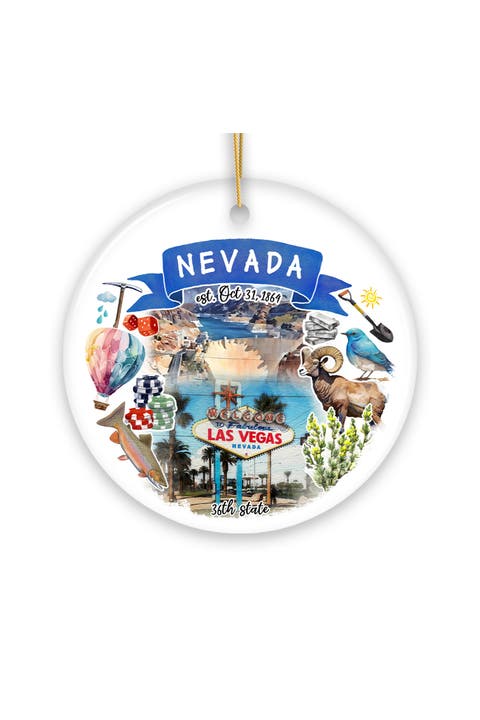 Nevada Landmarks Watercolor State Round Ornament