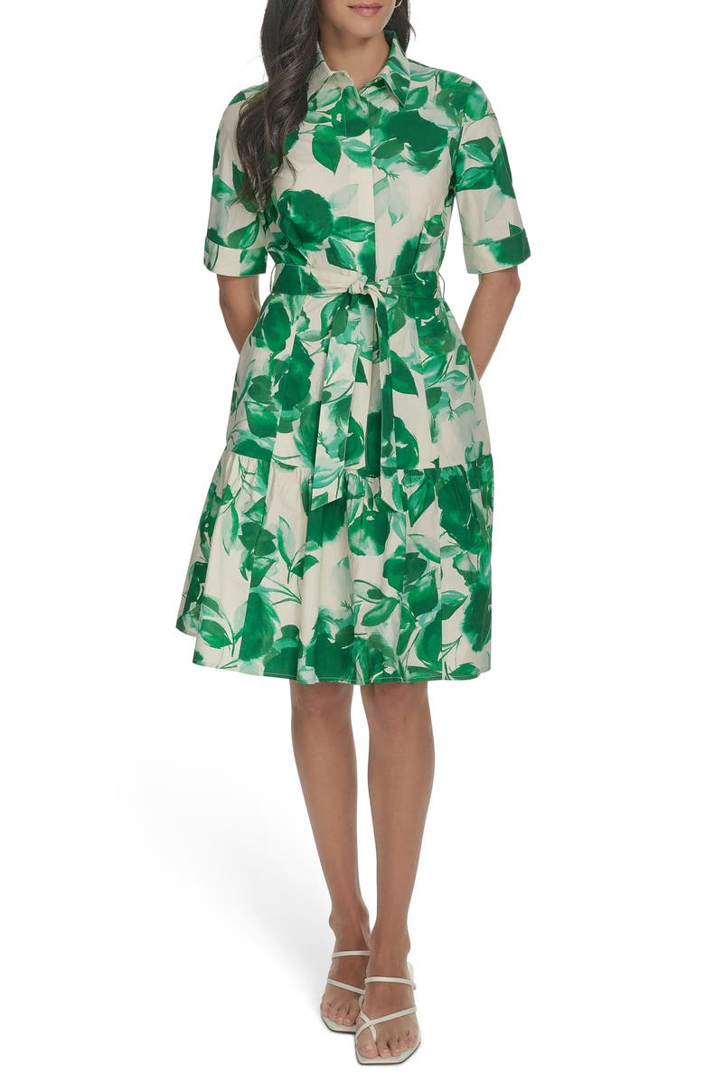 Calvin Klein Floral Short Sleeve Cotton Shirtdress, Main, color, 