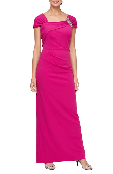 Cap Sleeve Crepe Gown (Petite)