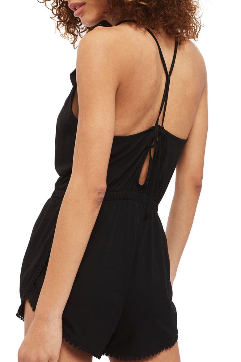 Jersey Wrap Cover-Up Romper, Alternate, color, BLACK