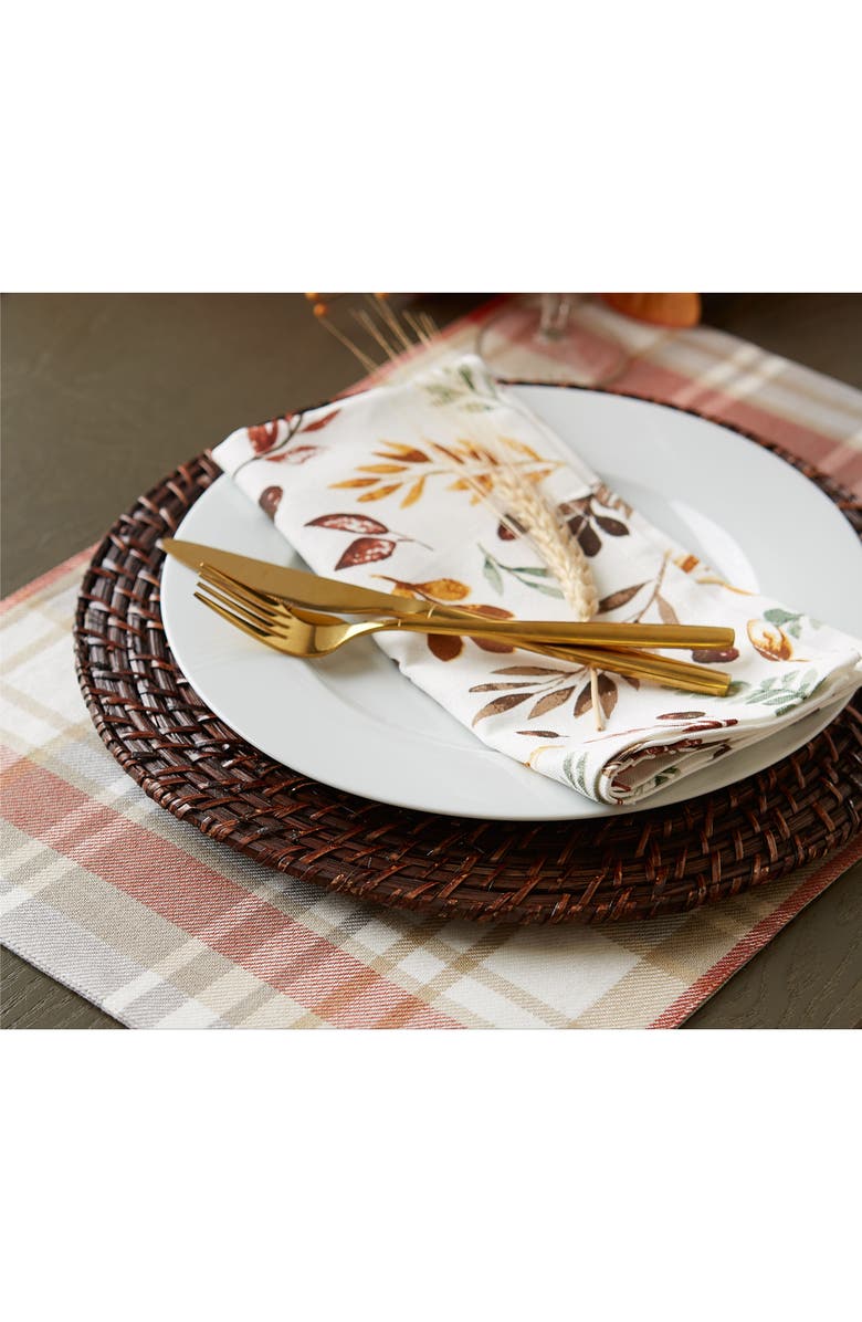Design Imports Set of 4 Thankful Reversible Embroidered Cotton Placemats, Alternate, color, Falls Bounty