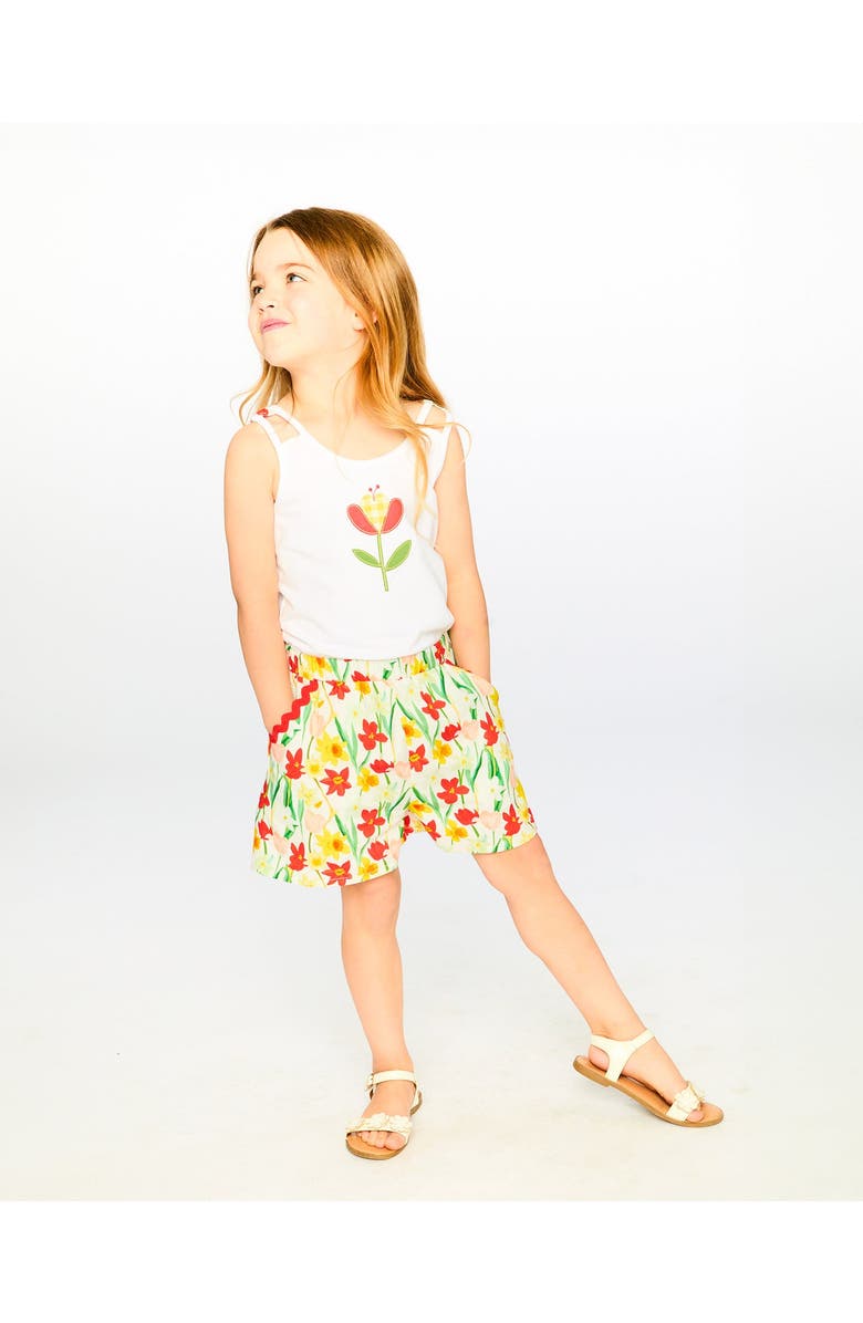 Deux par Deux Jersey and Viscose Sleeveless Flower Romper, Alternate, color, White