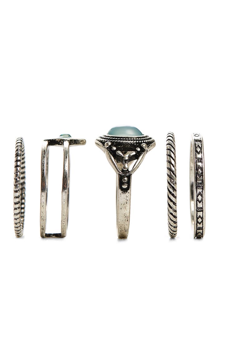 Set of 5 Rings, Alternate, color, SILVER