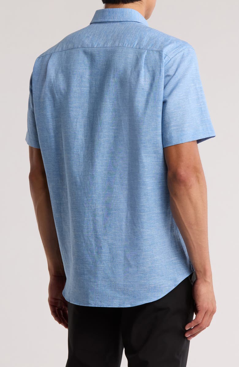 David Donahue Casual Short Sleeve Linen & Cotton Button-Up Shirt, Alternate, color, Denim