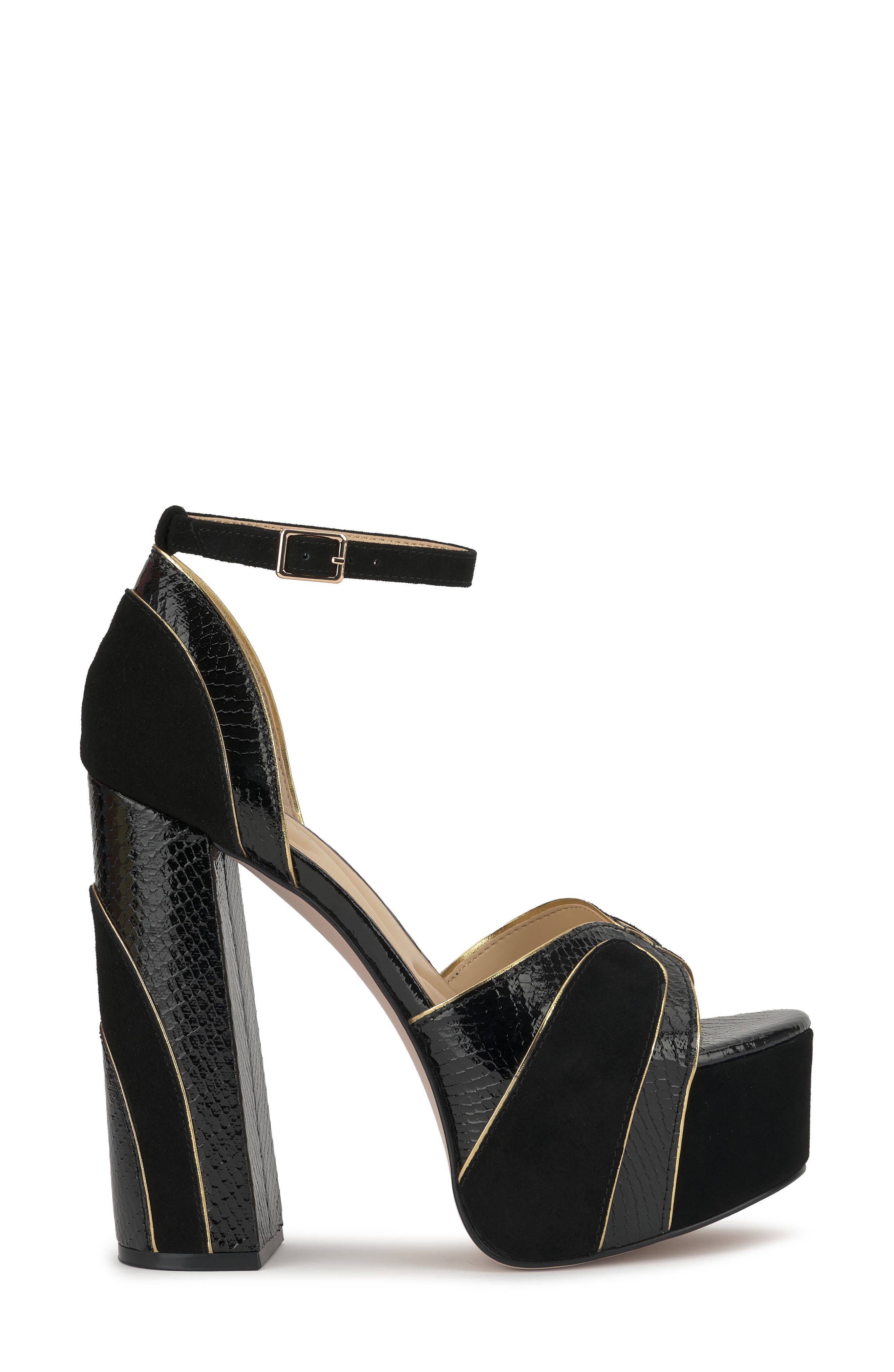 Jessica Simpson Avele Ankle Strap Block Heel Platform Sandal, Alternate, color, Black/ Gold