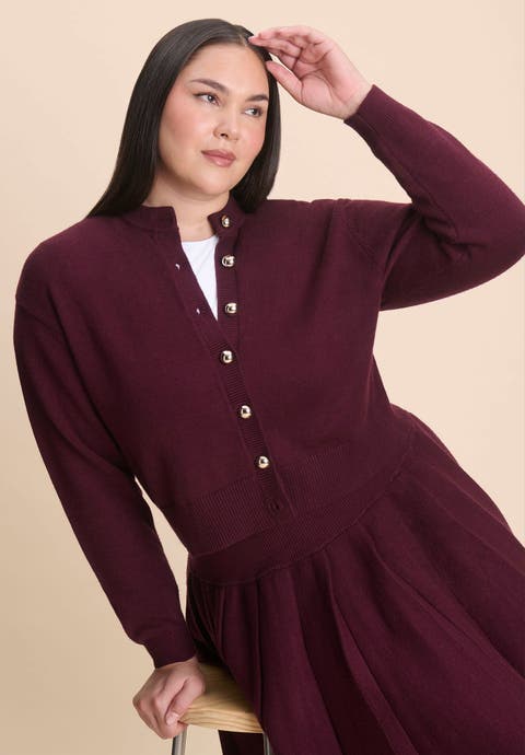 Gold Button Cropped Cardigan (Plus Available)