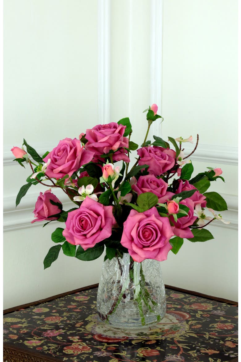 Roses in Crackle Vase, Alternate, color, Blush