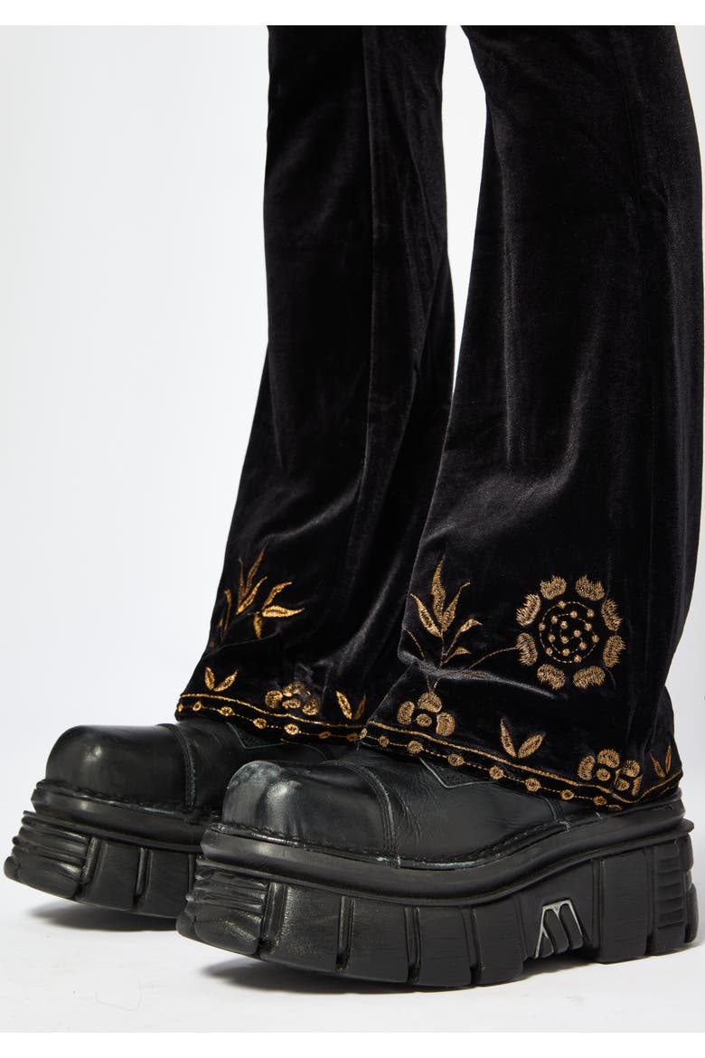 Kobra Velour Embroidered Flare Trouser, Alternate, color, Black