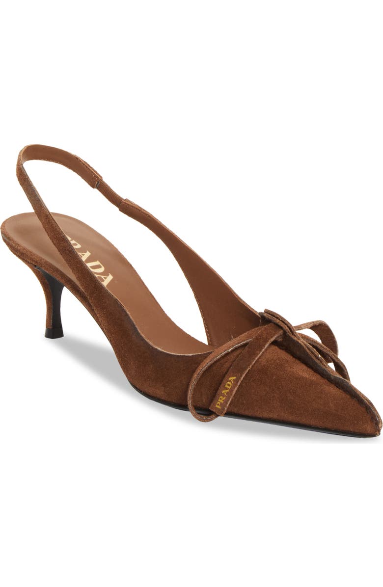 Prada Exposed Seam Kitten Heel Slingback Pump, Main, color, Cacao