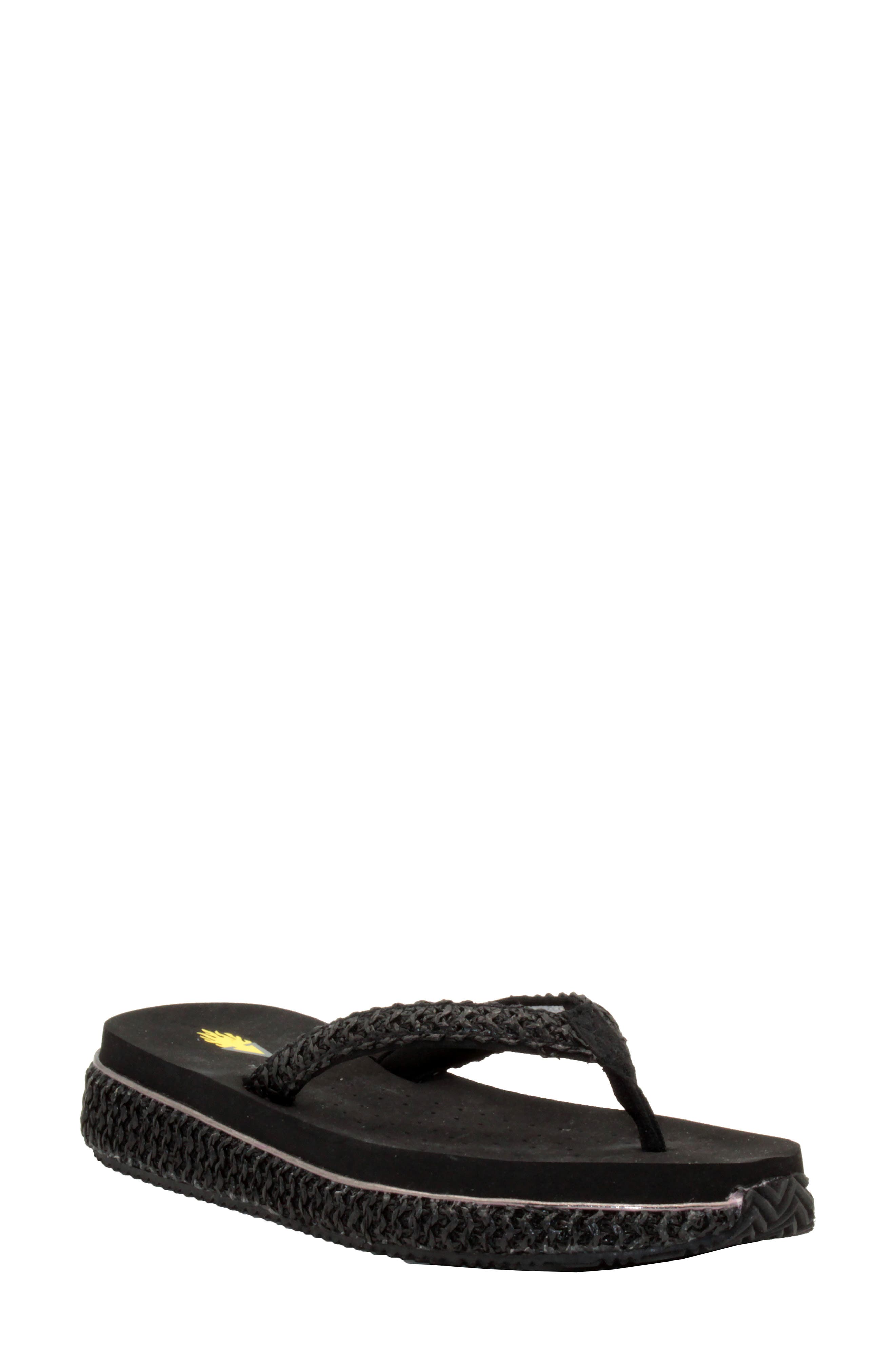 Volatile Palau Platform Flip Flop, Main, color, Black Fabric
