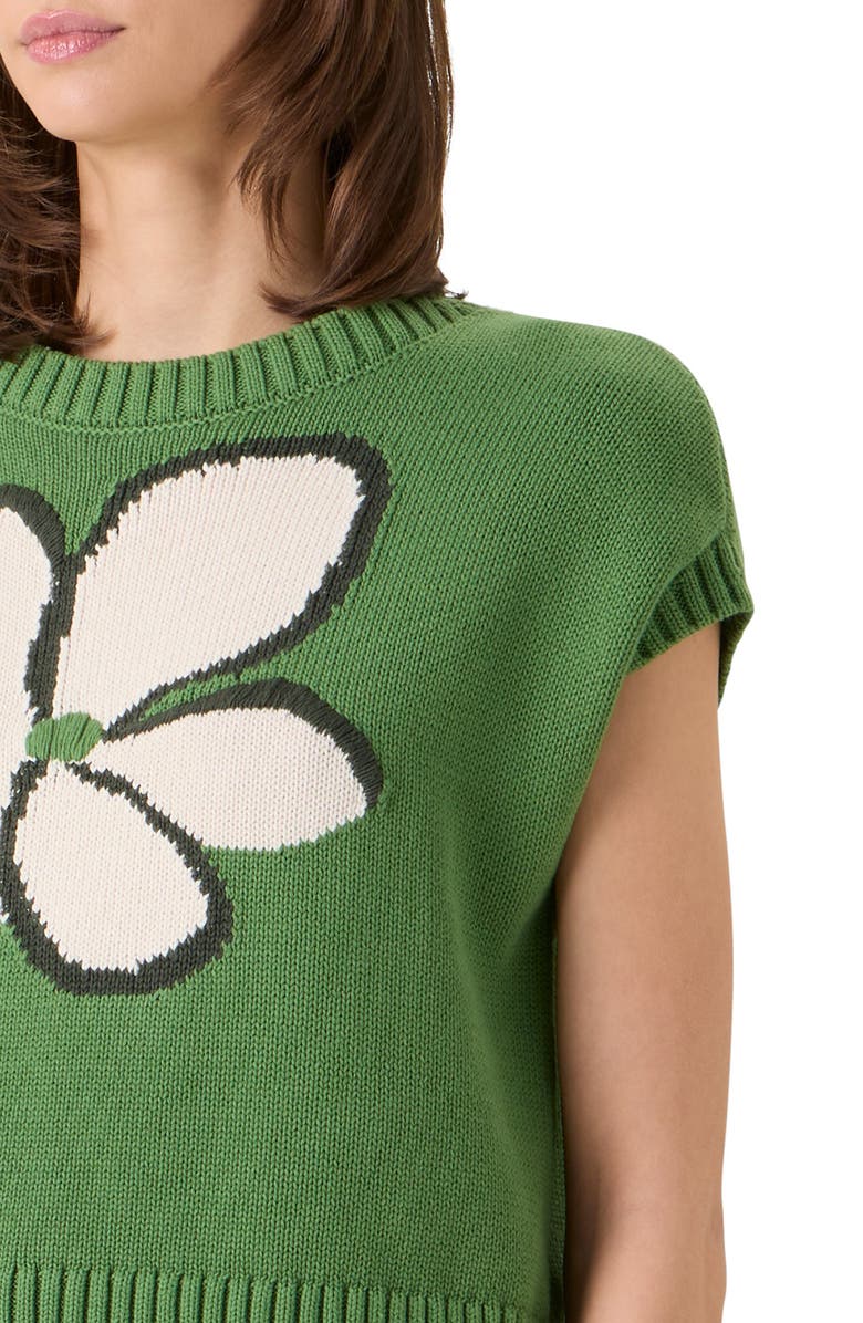 Akris punto Papercut Flower Intarsia Cotton Sweater, Alternate, color, Green Tea-Cream-Olive