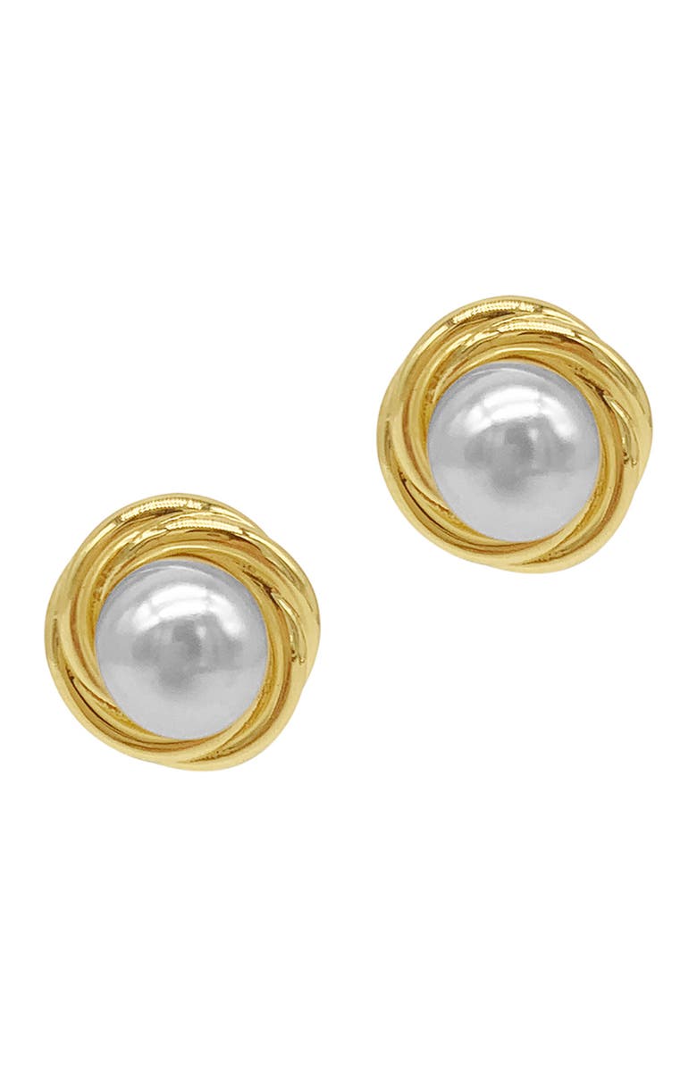 Adornia 14K Yellow Gold Plated Imitation Pearl Stud Earrings, Main, color,