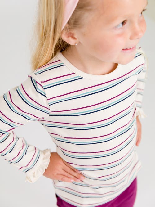 Rufflebutts Girls Knit Long Sleeve Ruffle Layering Tee In Dahlia Stripe