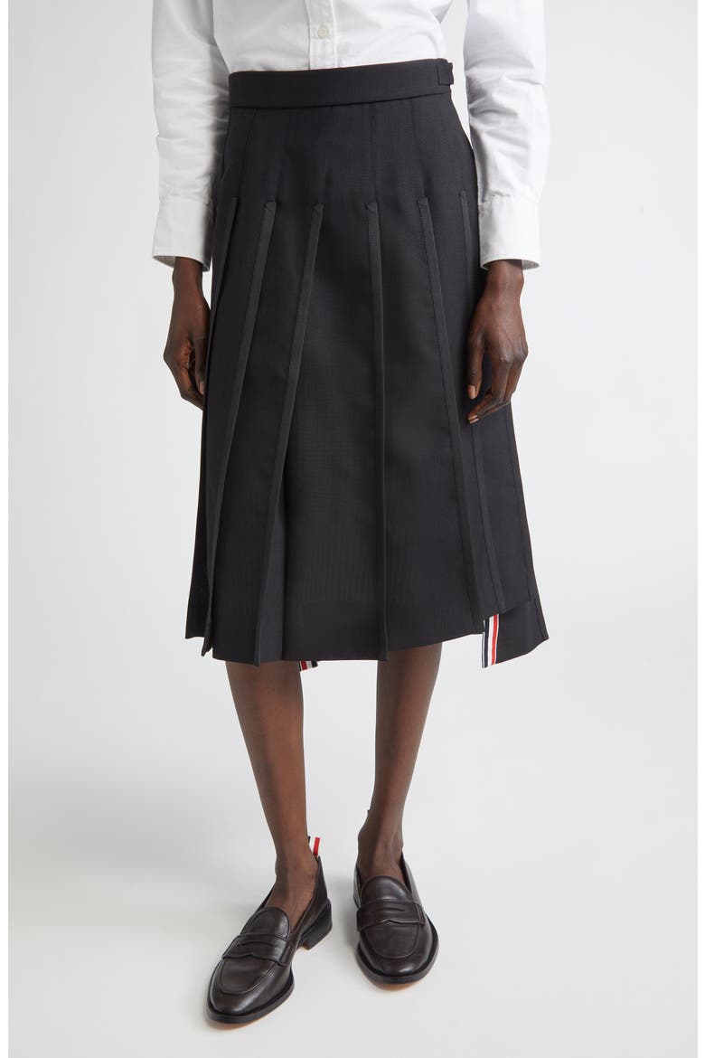 Classic Tipping Pleated Wool Skirt, Main, color, BLACK