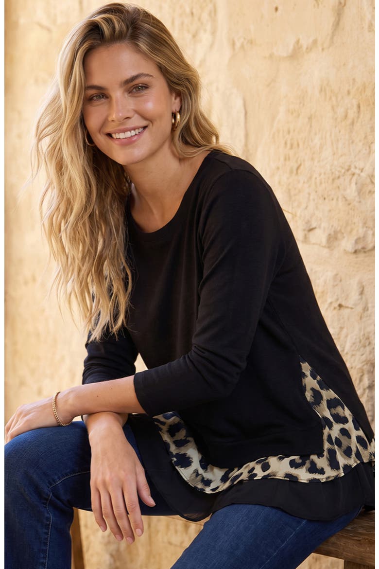 Layered Leopard Contrast Sweater, Alternate, color, LEOPARD