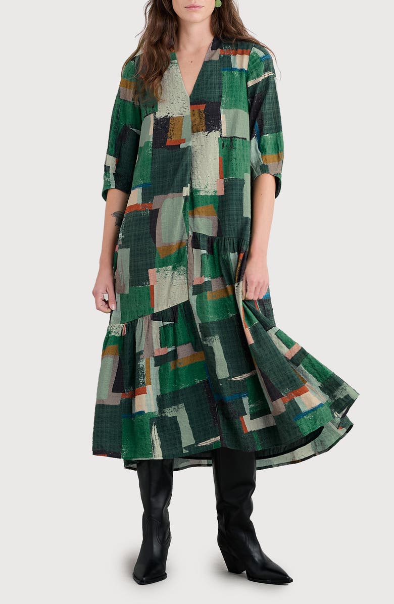 Seasalt Cornwall Windblown Geo Print Organic Cotton Blend Midi Dress, Main, color, Aerial Field Coppice