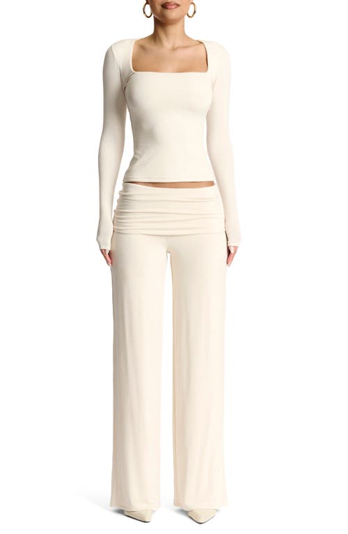 Naked Wardrobe Foldover Flare Pants In Cream