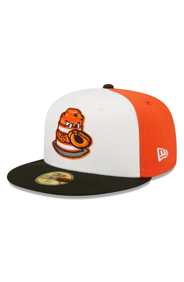 New Era Men's New Era White/Black Peoria Chiefs Orange Barrels Theme Night 59FIFTY Fitted Hat, Main, color, 