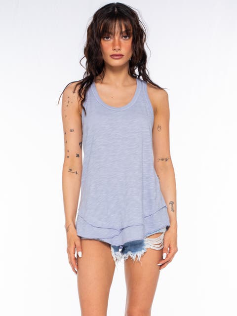 Shrunken Mock Hem Shirttail Tank