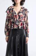 Cinq à Sept Aurore Wilted Poppy Ruffled Top